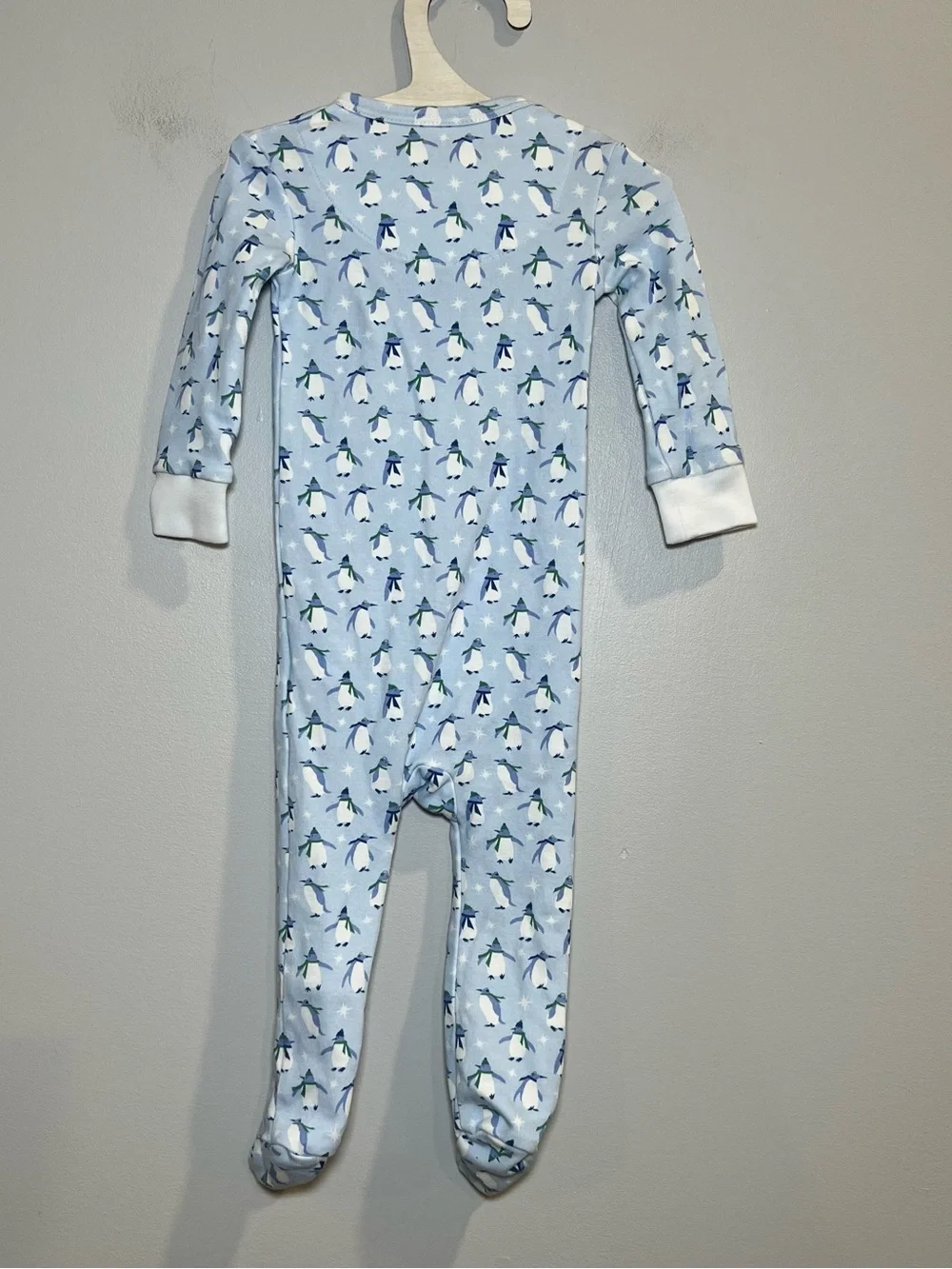 Lila and Hayes PARKER BOYS' ZIPPER PAJAMA - PENGUIN PARTY BLUE size 0-3 M